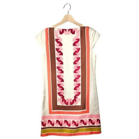 Milly Silk Geometric Print Shift Short Sleeve Mini Dress 0 - Picture 2 of 8